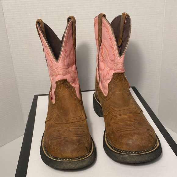 Justin Gypsy Boot Pink Brown Leather Women Western Cowboy Round Toe 9.5 - Picture 3 of 13